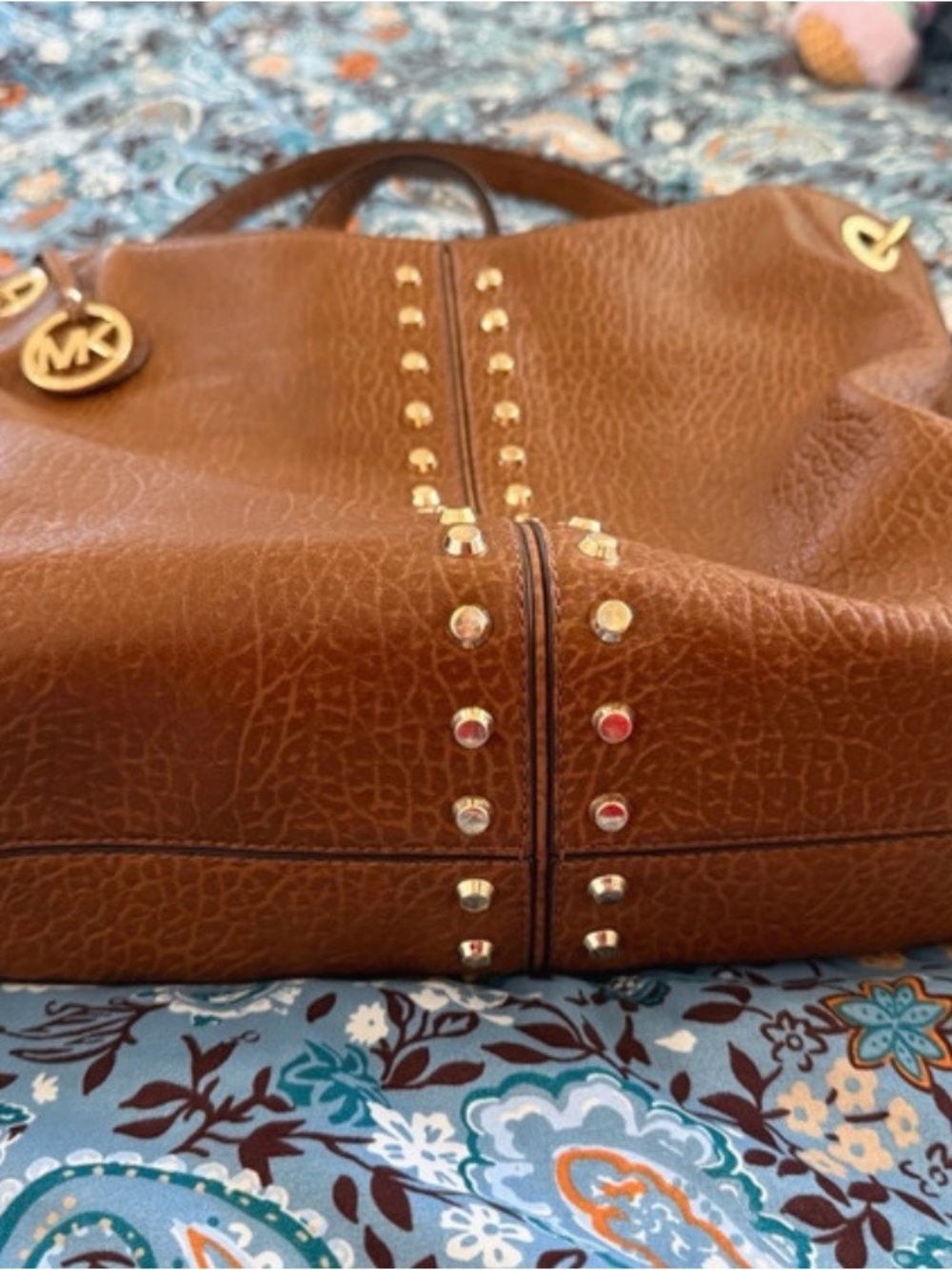 Michael Kors Cognac Brown Studded Leather Shoulder Bag - Picture 3 of 6